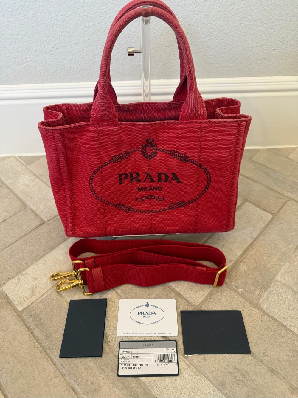 Prada Canapa Rosso Red Canvas 2-Way Tote Bag